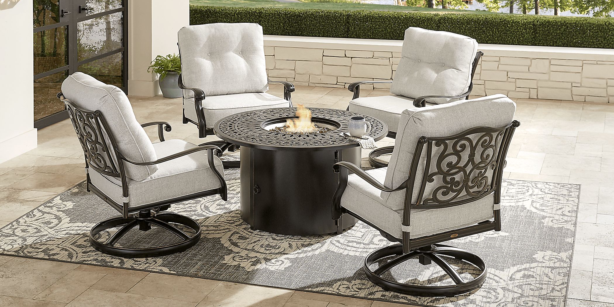 Fire pit furniture set best sale swivel chairs