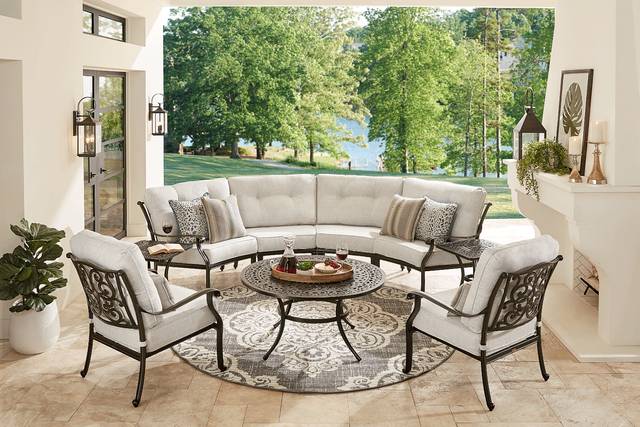 Cindy Crawford Home Lake Como Antique Bronze 5 Pc Outdoor Sectional Set With Ash Cushions - Thumbnail - Image 1