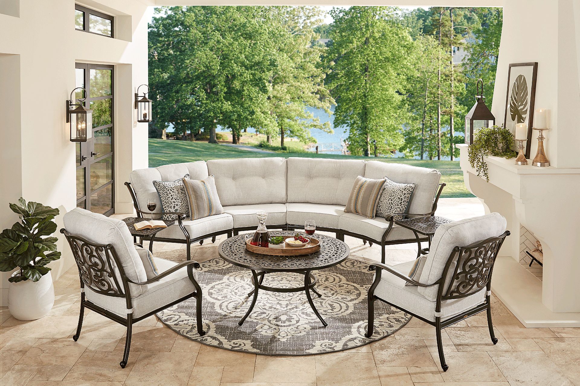 Cindy Crawford Home Lake Como Antique Bronze 5 Pc Outdoor Sectional Set With Ash Cushions - Image 1