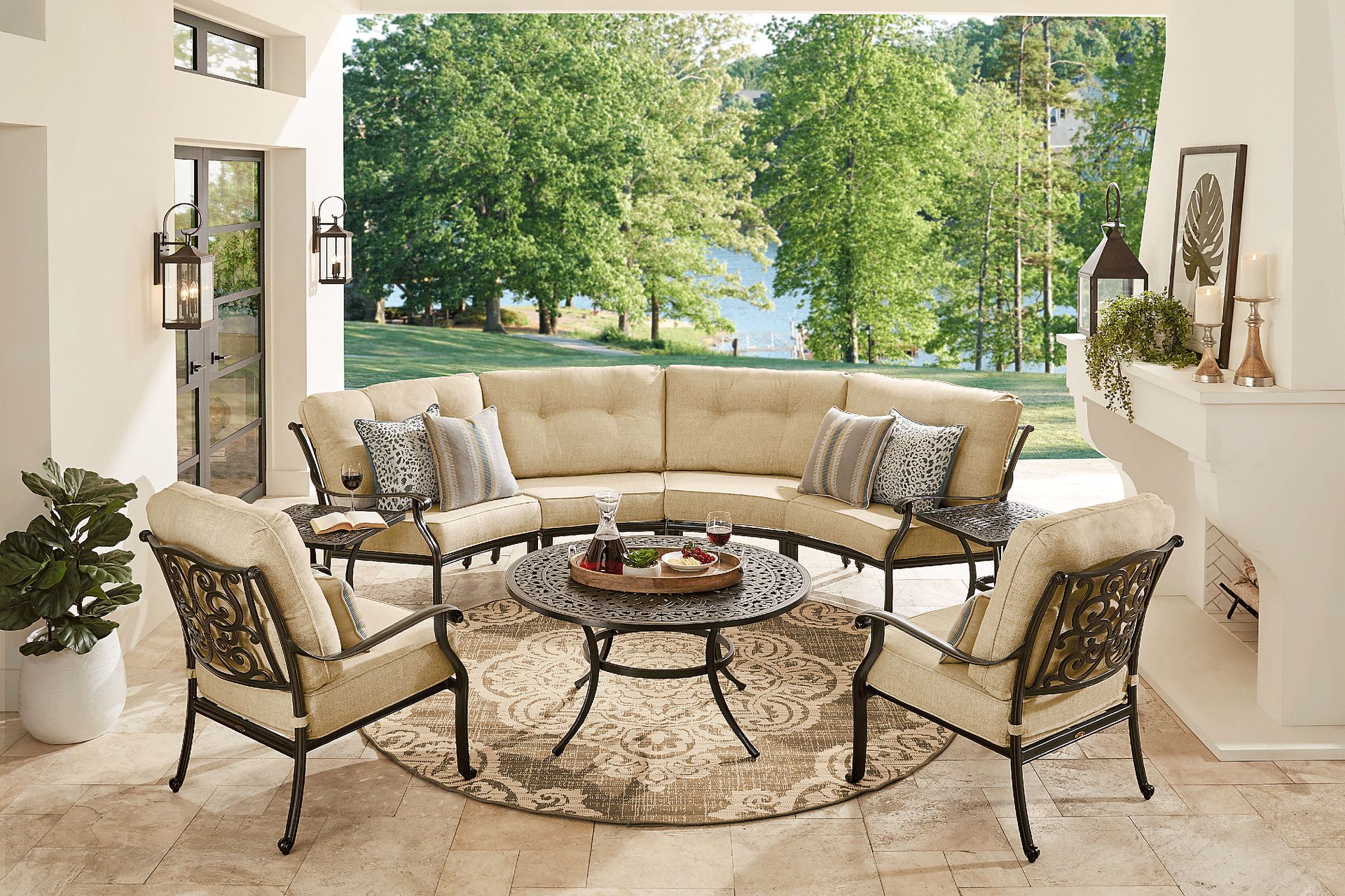 Cindy Crawford Home Lake Como Antique Bronze 5 Pc Outdoor Sectional Set with Gold Cushions - Image 1