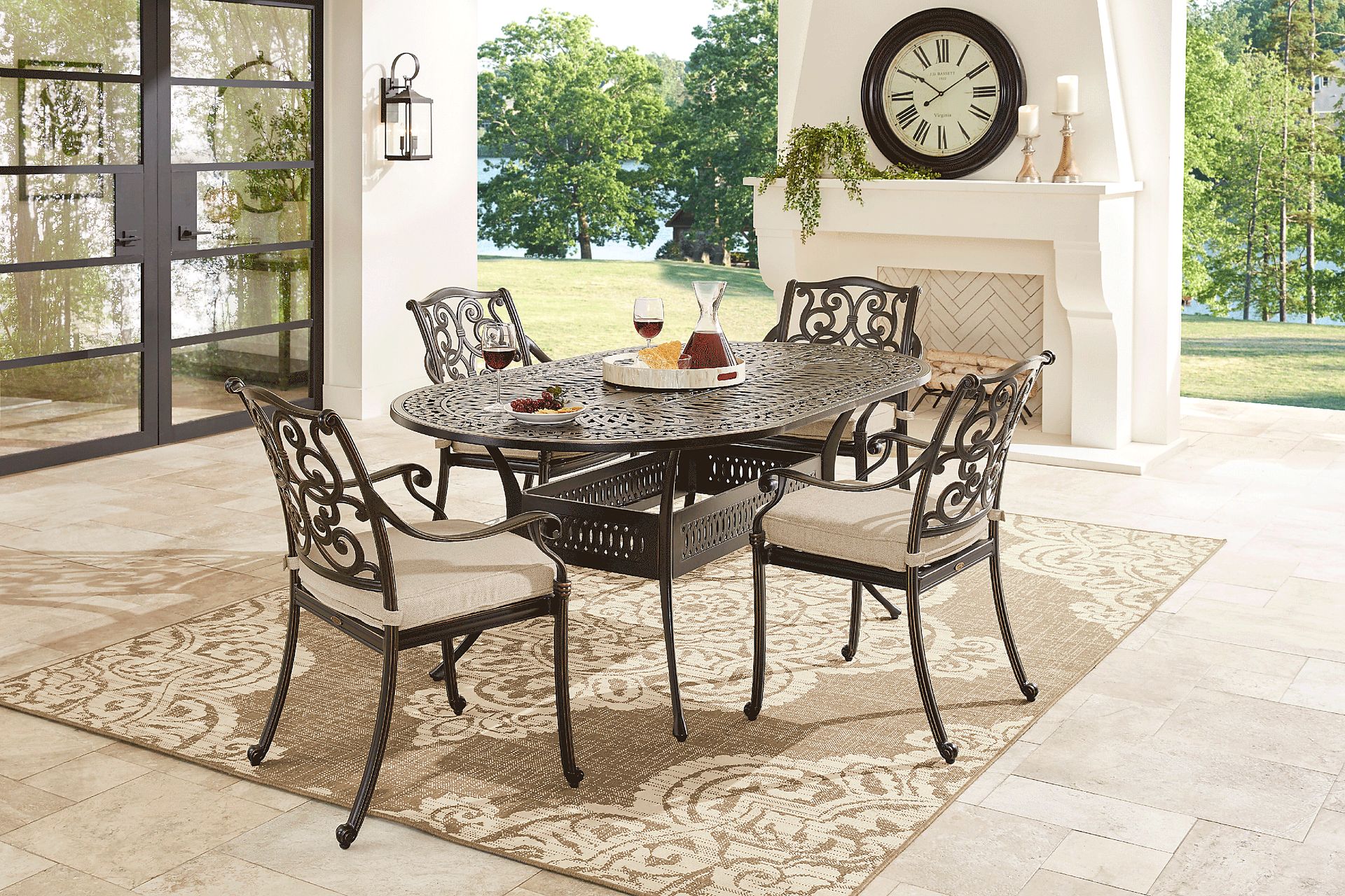 Lake Como Antique Bronze 5 Pc Oval Outdoor Dining Set with Malt Cushions - Image 1