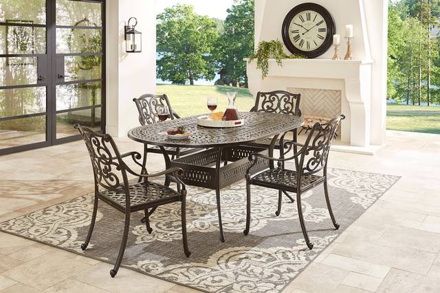 Lake Como Antique Bronze 5 Pc Oval Outdoor Dining Set - Thumbnail - Image 1