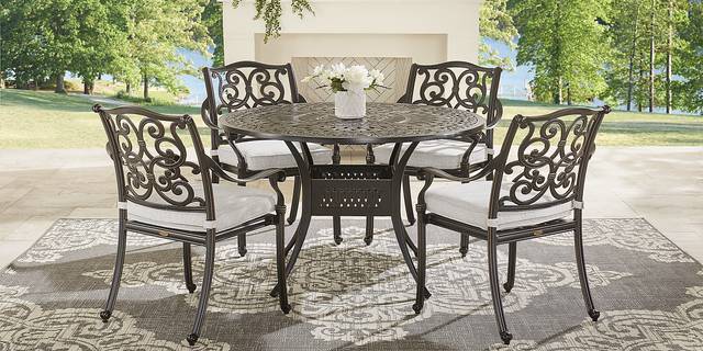 Lake Como Antique Bronze 5 Pc Round Outdoor Dining Set with Silk-Color Cushions - Thumbnail - Image 1