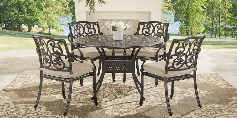 Cindy Crawford Home Lake Como Antique Bronze 5 Pc Round Outdoor Dining Set with Mushroom Cushions