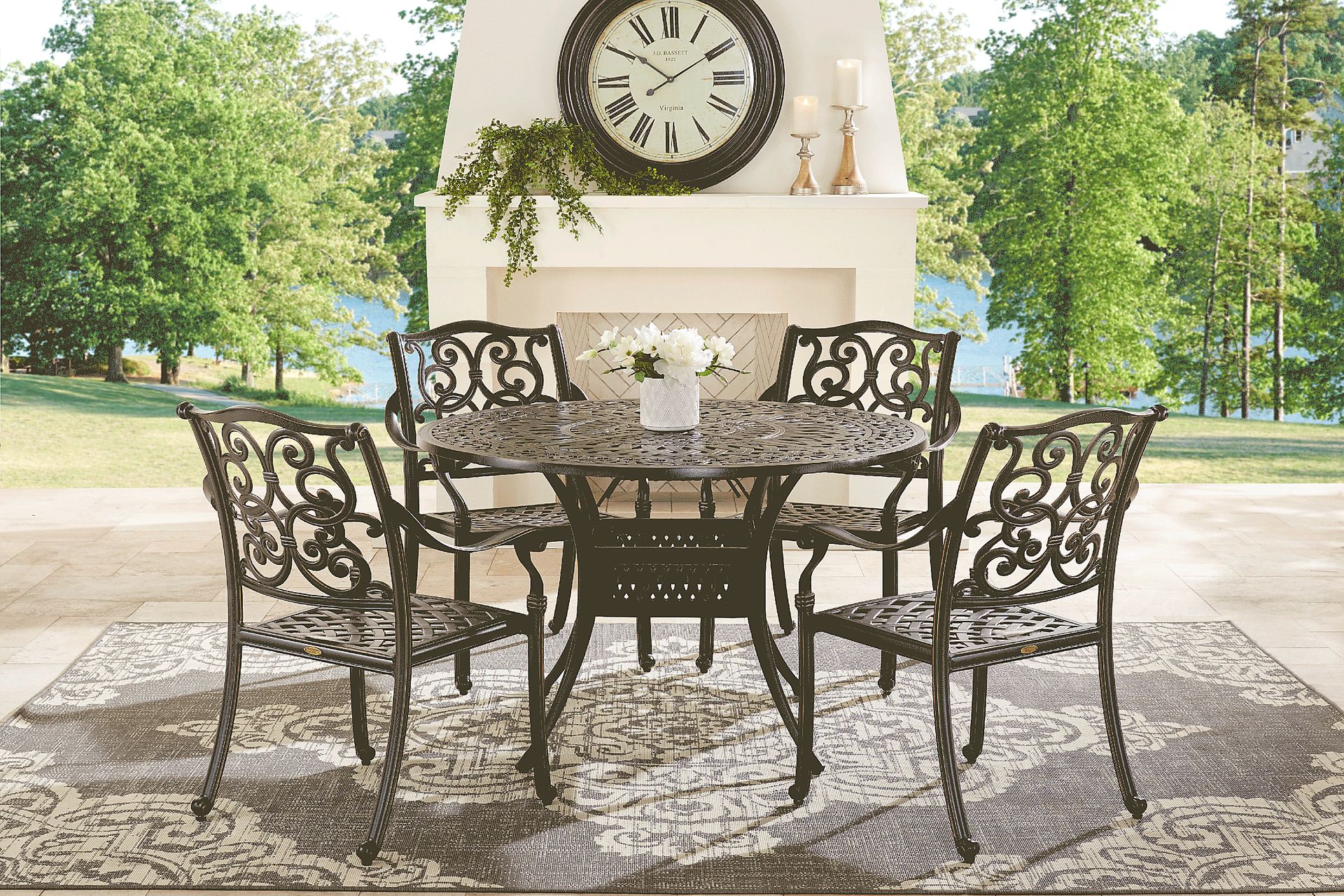 Lake Como Antique Bronze 5 Pc Round Outdoor Dining Set - Image 1