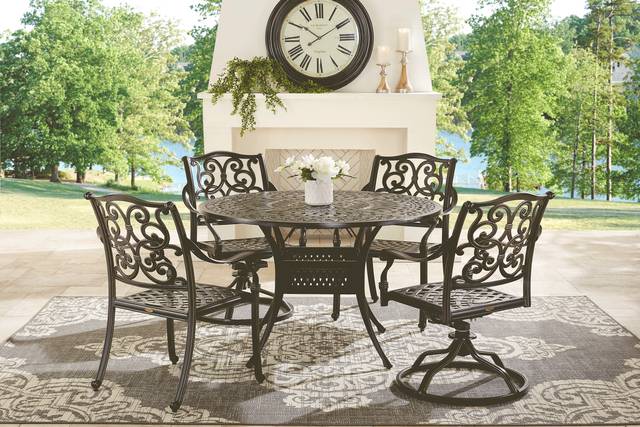Lake Como Antique Bronze 5 Pc Round Outdoor Dining Set - Thumbnail - Image 1