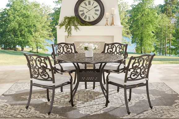 Lake Como Antique Bronze 5 Pc Round Outdoor Dining Set with Silk-Color Cushions