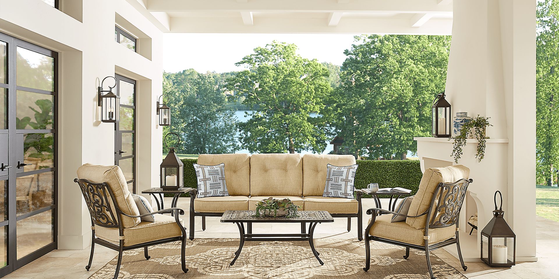 Cindy Crawford Home Lake Como Antique Bronze 6 Pc Outdoor Seating Set With Gold Cushions - Image 1