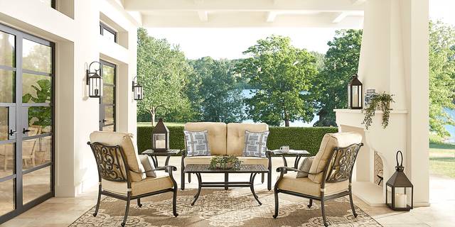 Cindy Crawford Home Lake Como Antique Bronze 6 Pc Outdoor Seating Set with Gold Cushions - Thumbnail - Image 1