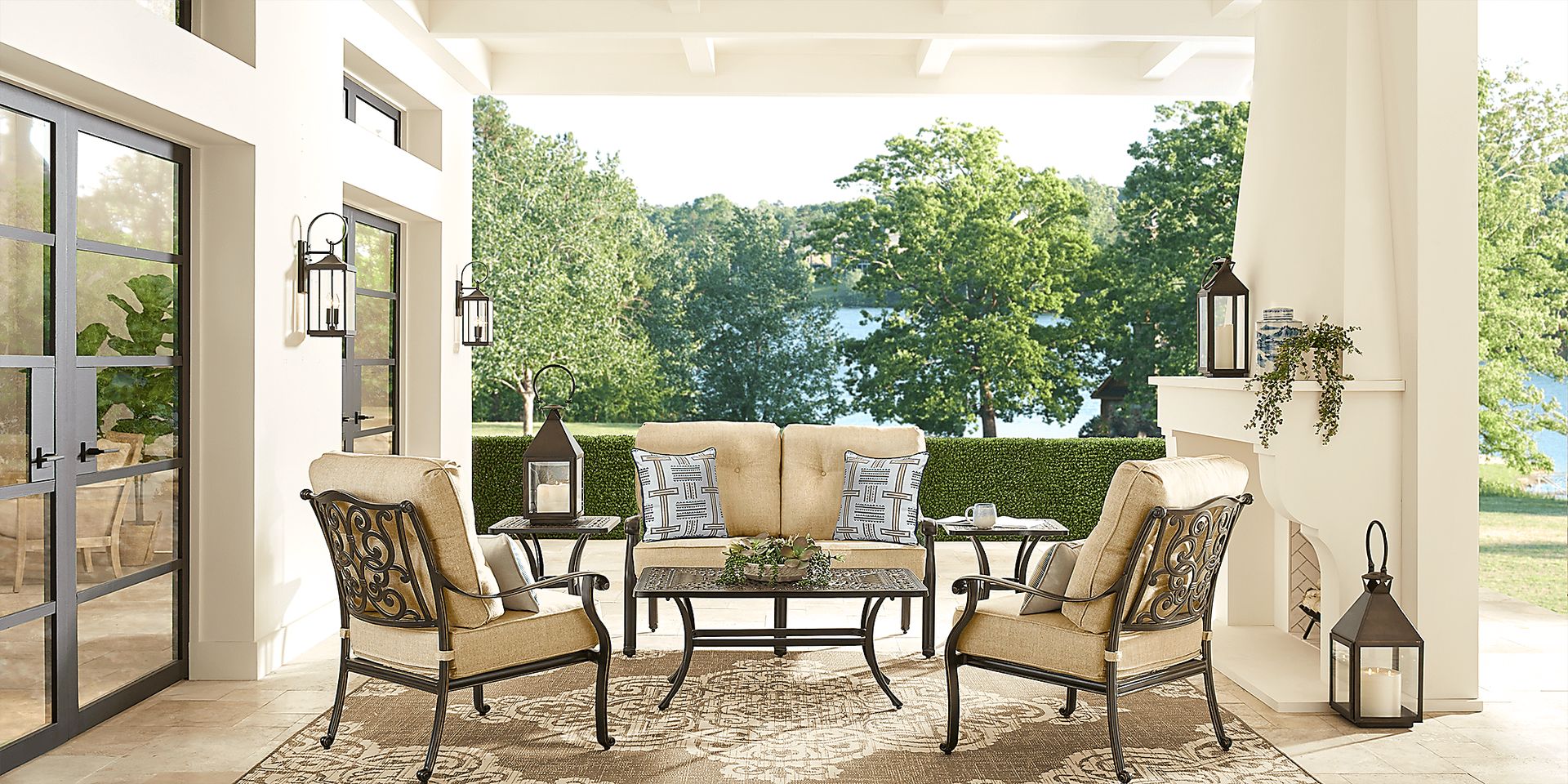 Cindy Crawford Home Lake Como Antique Bronze 6 Pc Outdoor Seating Set with Gold Cushions - Image 1