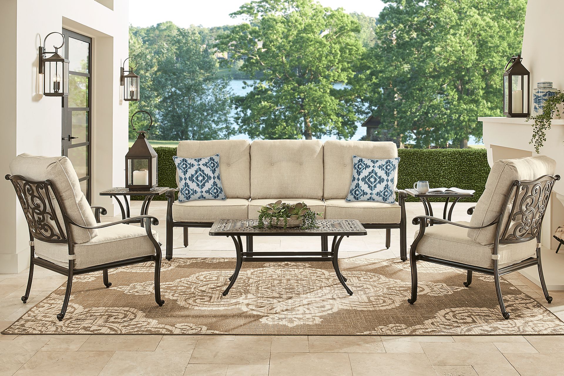 Cindy Crawford Home Lake Como Antique Bronze 6 Pc Outdoor Seating Set With Mushroom Cushions - Image 1