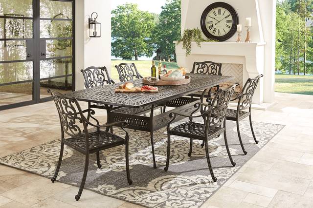 Lake Como Antique Bronze 7 Pc 72-102 In. Rectangle Outdoor Dining Set - Thumbnail - Image 1