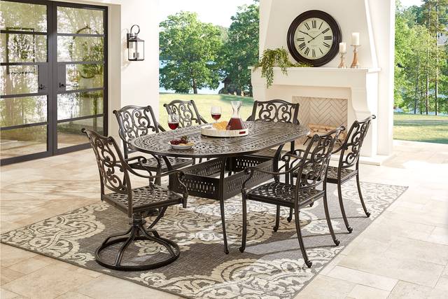 Lake Como Antique Bronze 7 Pc Oval Outdoor Dining Set - Thumbnail - Image 1