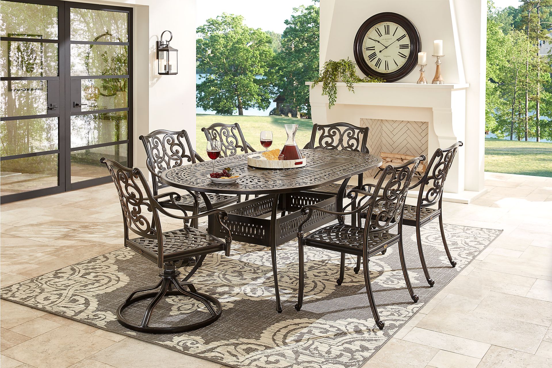 Lake Como Antique Bronze 7 Pc Oval Outdoor Dining Set - Image 1