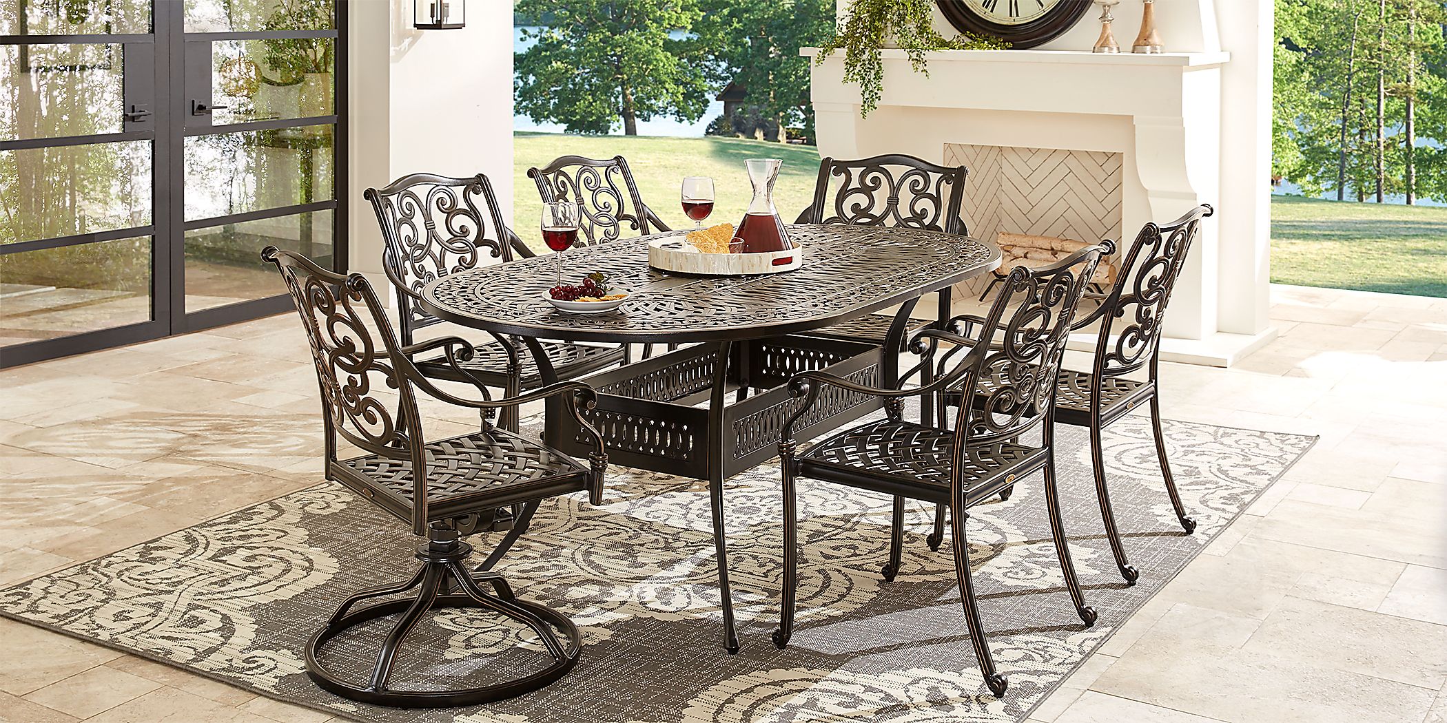 Cindy Crawford Home Lake Como Antique Bronze 7 Pc Oval Outdoor Dining