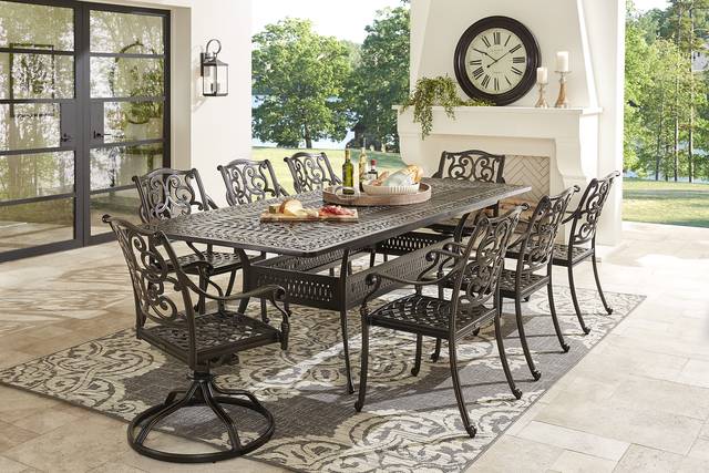 Lake Como Antique Bronze 9 Pc 72-102 in. Rectangle Outdoor Dining Set - Thumbnail - Image 1