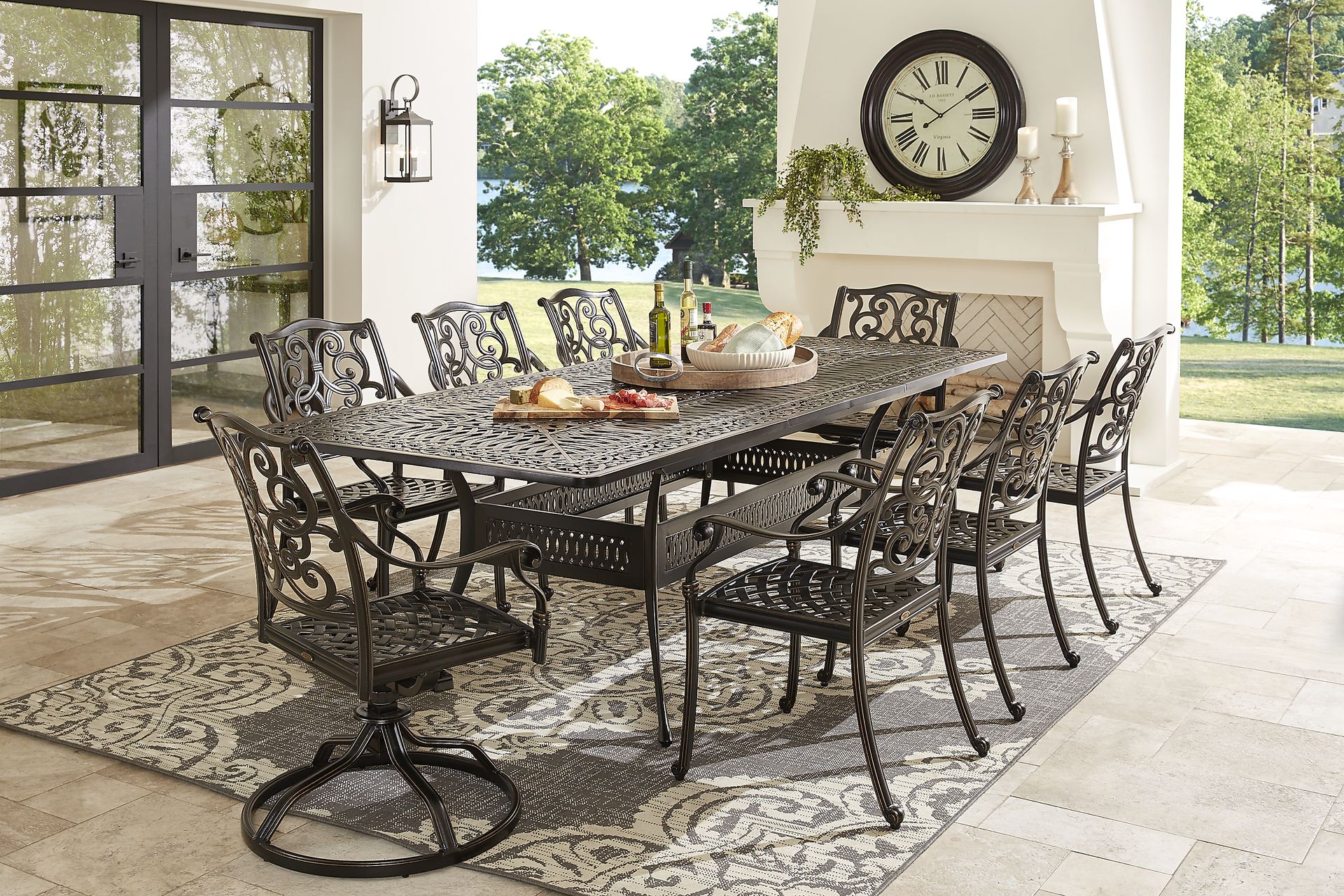 Lake Como Antique Bronze 9 Pc 72-102 in. Rectangle Outdoor Dining Set - Image 1