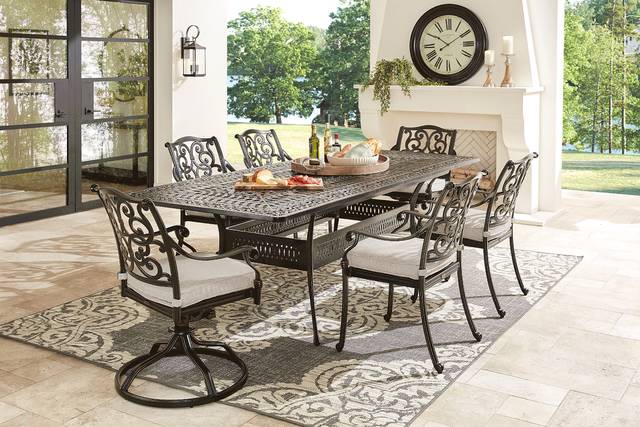 Lake Como Antique Bronze 9 Pc 72-102 In. Rectangle Outdoor Dining Set - Thumbnail - Image 1