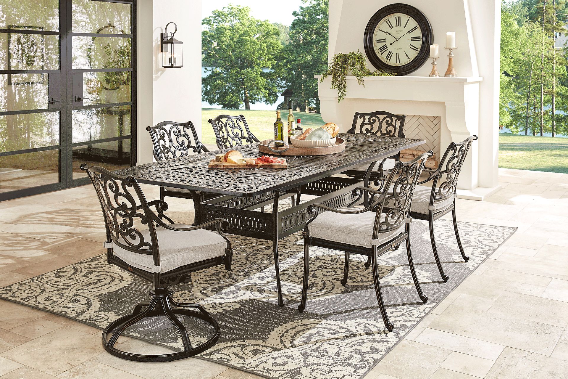 Lake Como Antique Bronze 9 Pc 72-102 In. Rectangle Outdoor Dining Set - Image 1