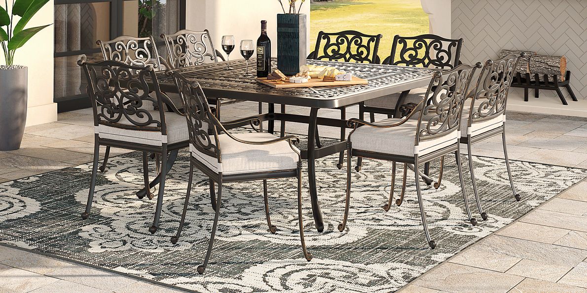 Cindy Crawford Home Lake Como Antique Bronze 9 Pc Square Outdoor Dining Set with Silk-Color Cushions