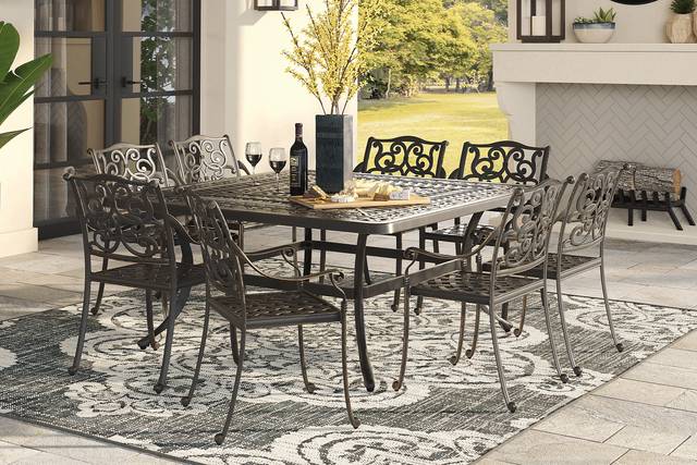 Lake Como Antique Bronze 9 Pc Square Outdoor Dining Set - Thumbnail - Image 1