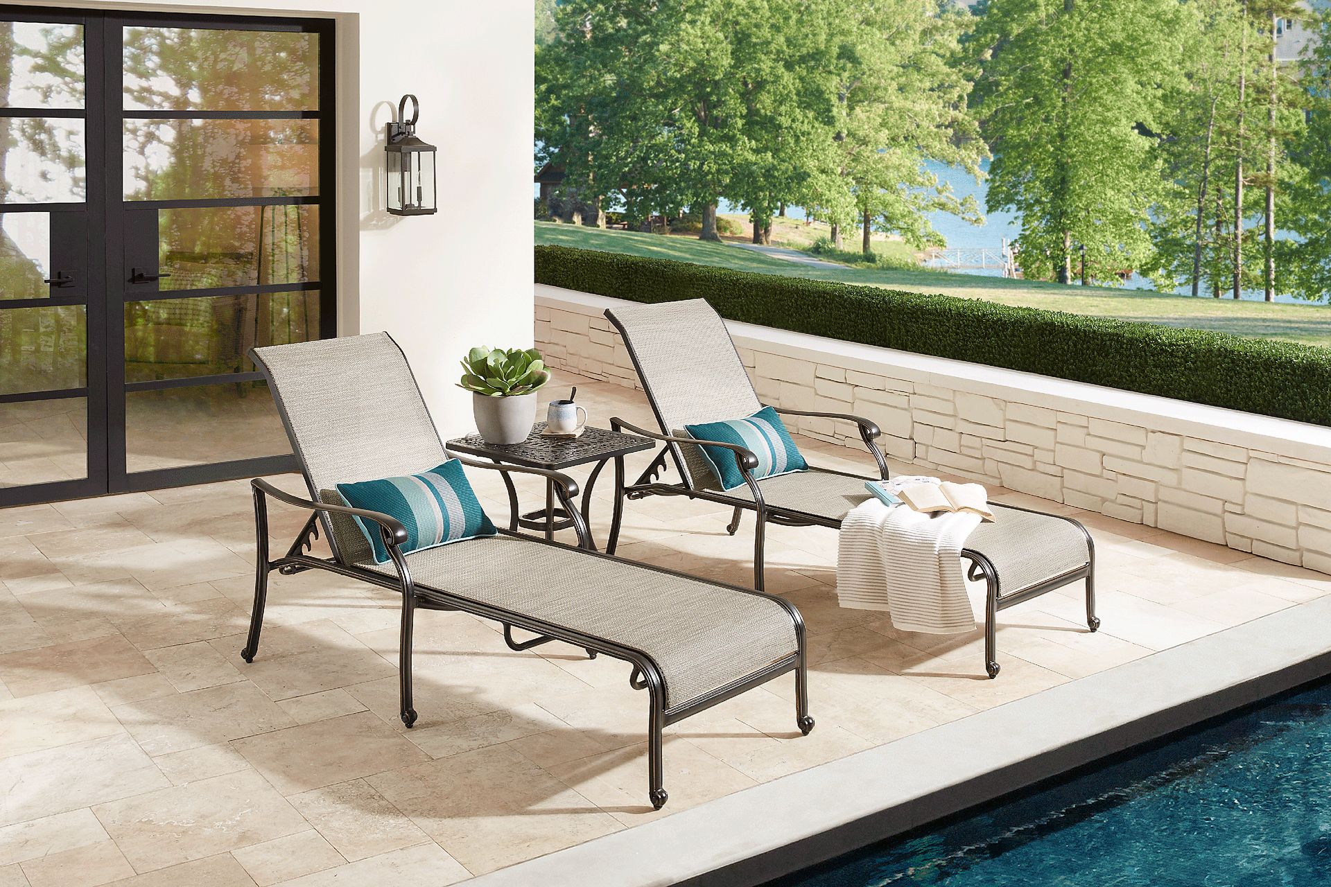 Lake Como Antique Bronze Outdoor Chaise, Set of 2 - Image 2