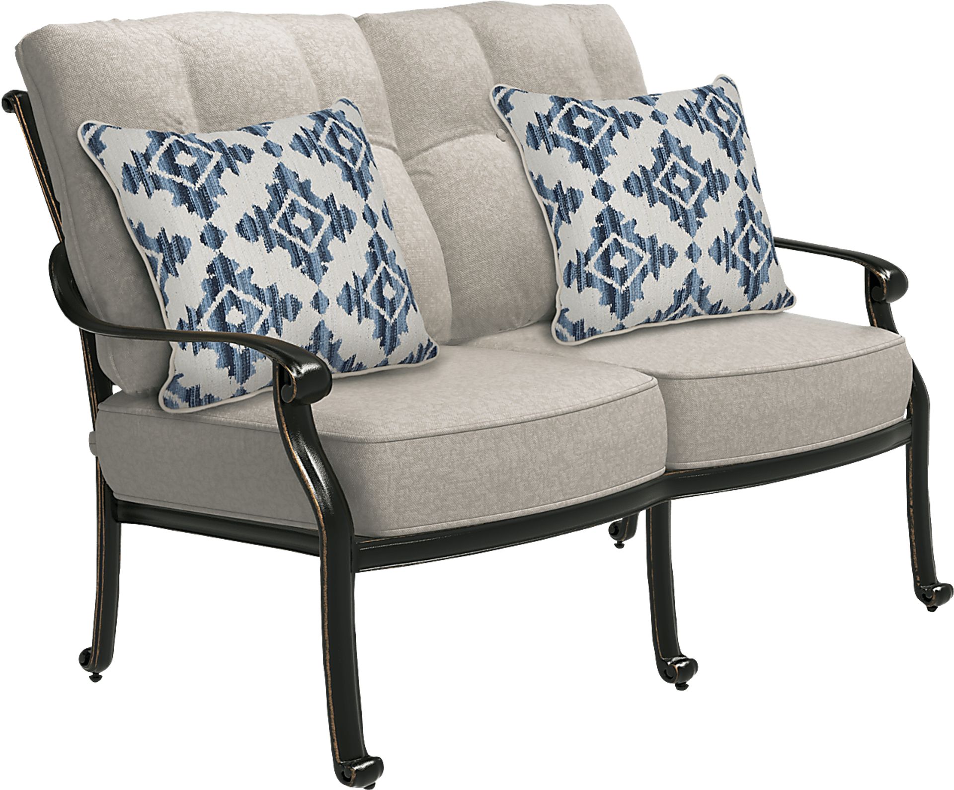 Lake Como Antique Bronze Outdoor Loveseat with Silk-Colored Cushions - Image 2