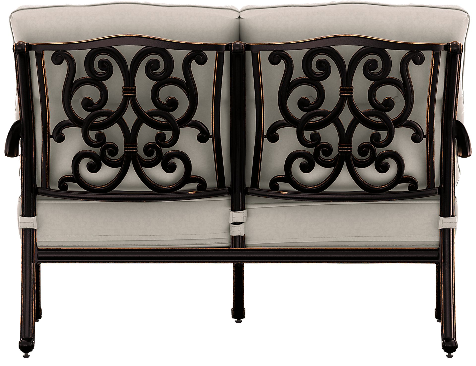 Lake Como Antique Bronze Outdoor Loveseat with Silk-Colored Cushions - Image 3