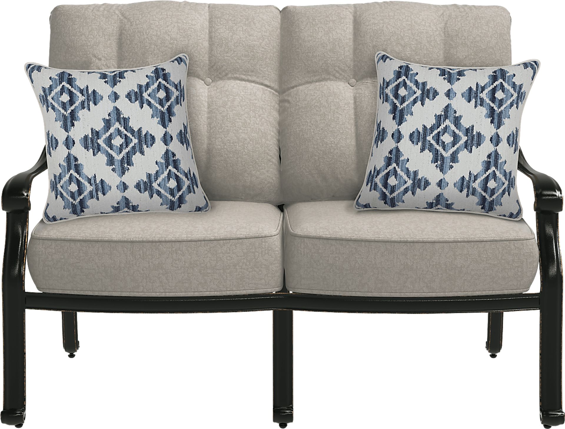 Lake Como Antique Bronze Outdoor Loveseat with Silk-Colored Cushions - Image 1
