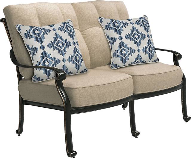 Lake Como Antique Bronze 4 Pc Outdoor Seating Set with Malt Cushions - Thumbnail - Image 3