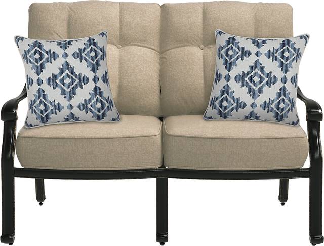Lake Como Antique Bronze 4 Pc Outdoor Seating Set with Malt Cushions - Thumbnail - Image 2