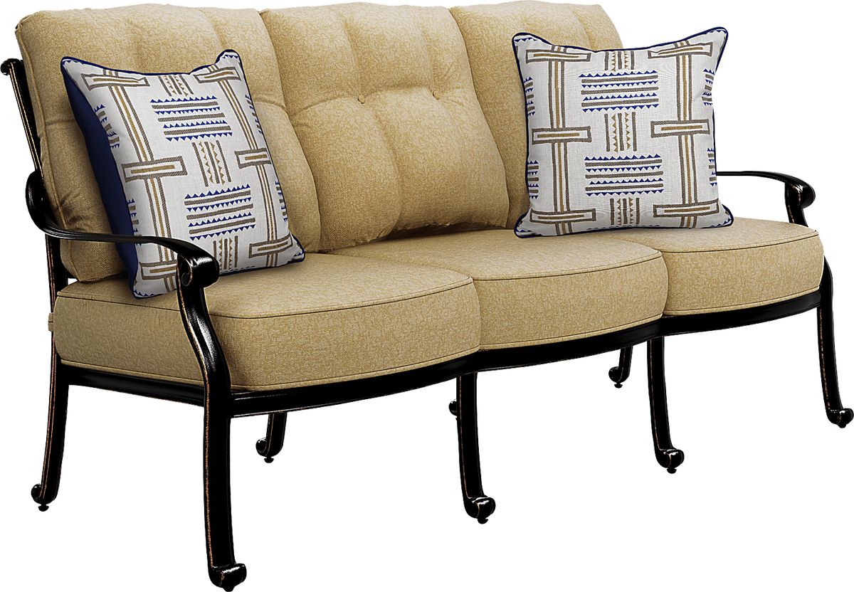 Cindy Crawford Lake Como Bronze Metal Gold Yellow Aluminum Outdoor Sofa Rooms to Go