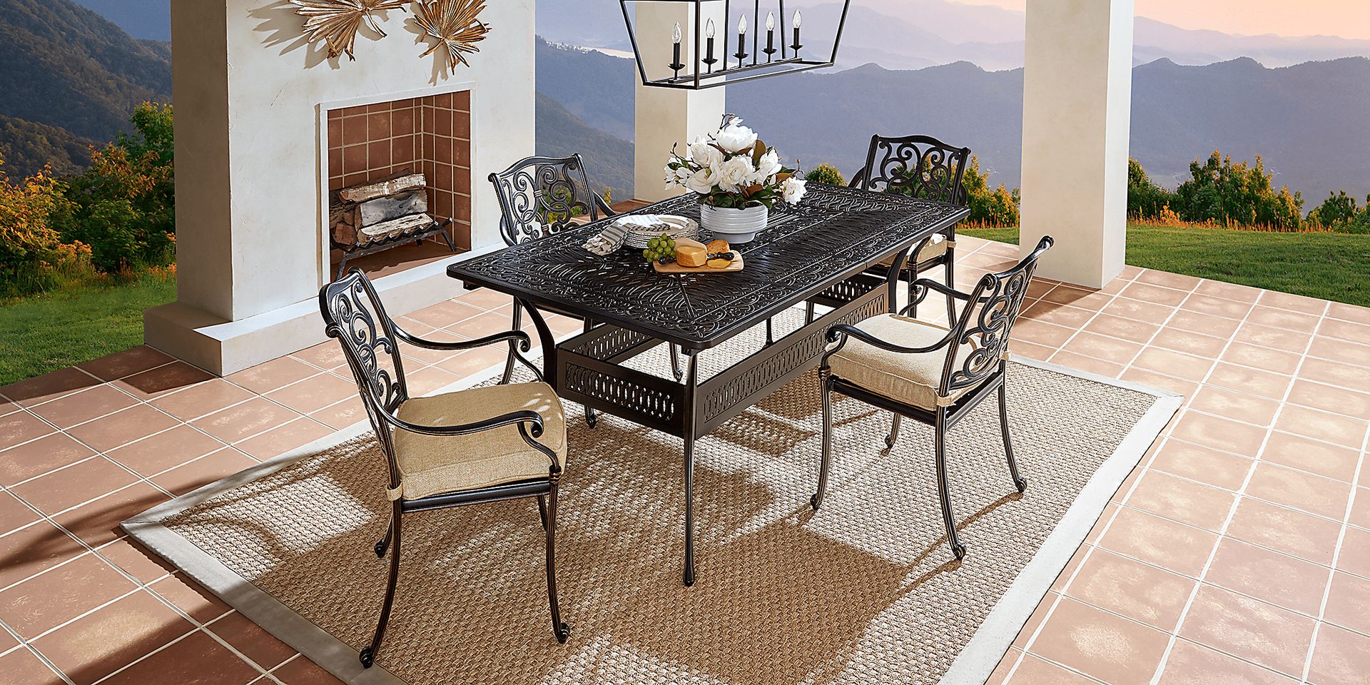 Cindy Crawford Home Lake Como Antique Bronze 5 Pc 72-102 In. Rectangle Outdoor Dining Set - Image 1