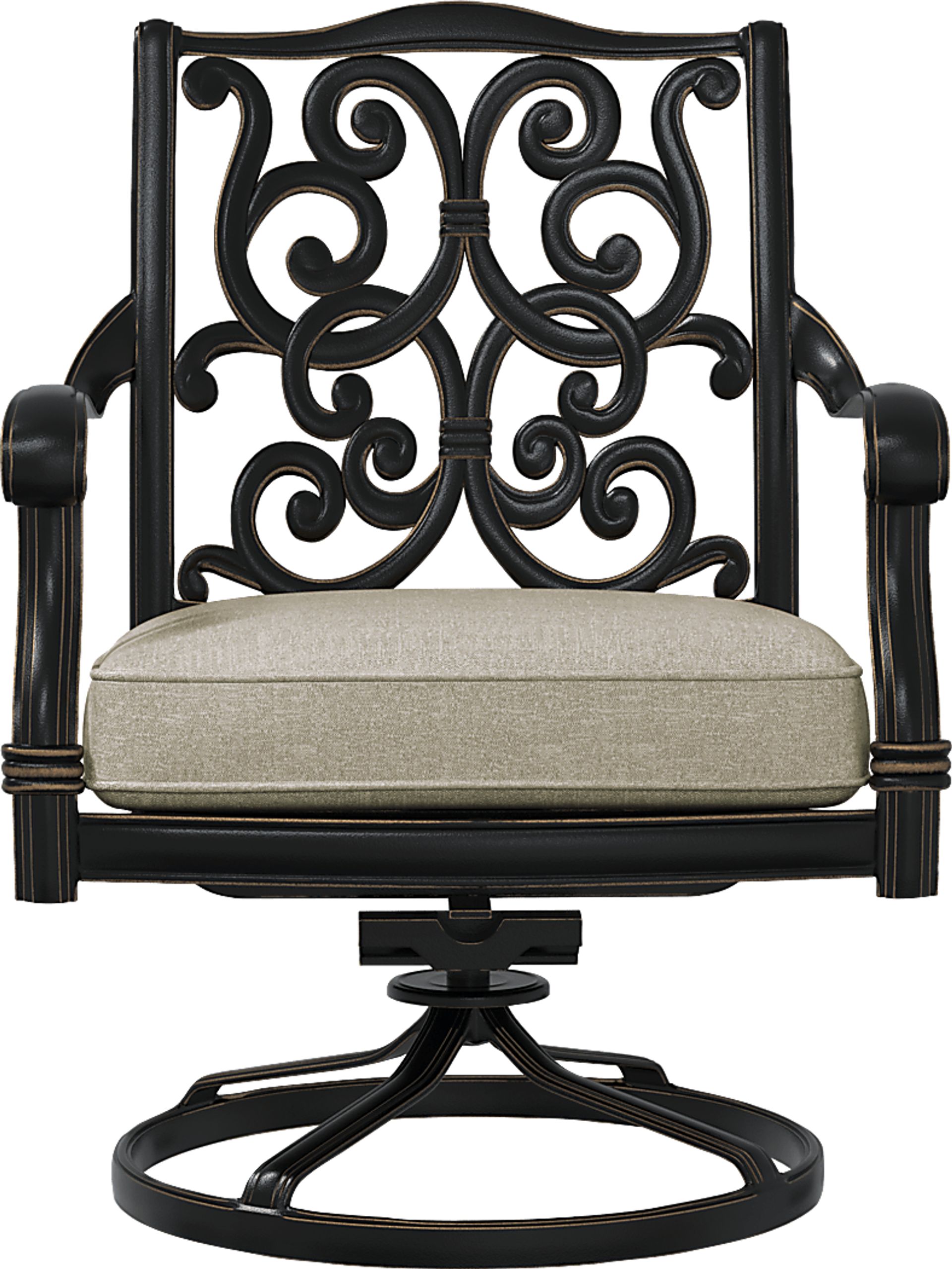 Lake Como Antique Bronze Swivel Rocker Arm Chair with Silk-Colored Cushion - Image 2