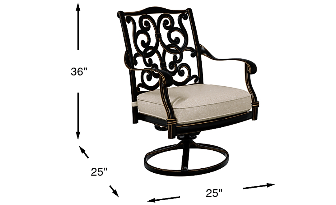 Lake Como Antique Bronze Swivel Rocker Arm Chair with Silk-Colored Cushion