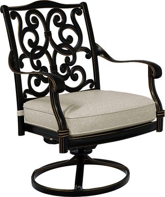 Cindy Crawford Home Lake Como Antique Bronze Swivel Rocker Arm Chair with Ash Cushion