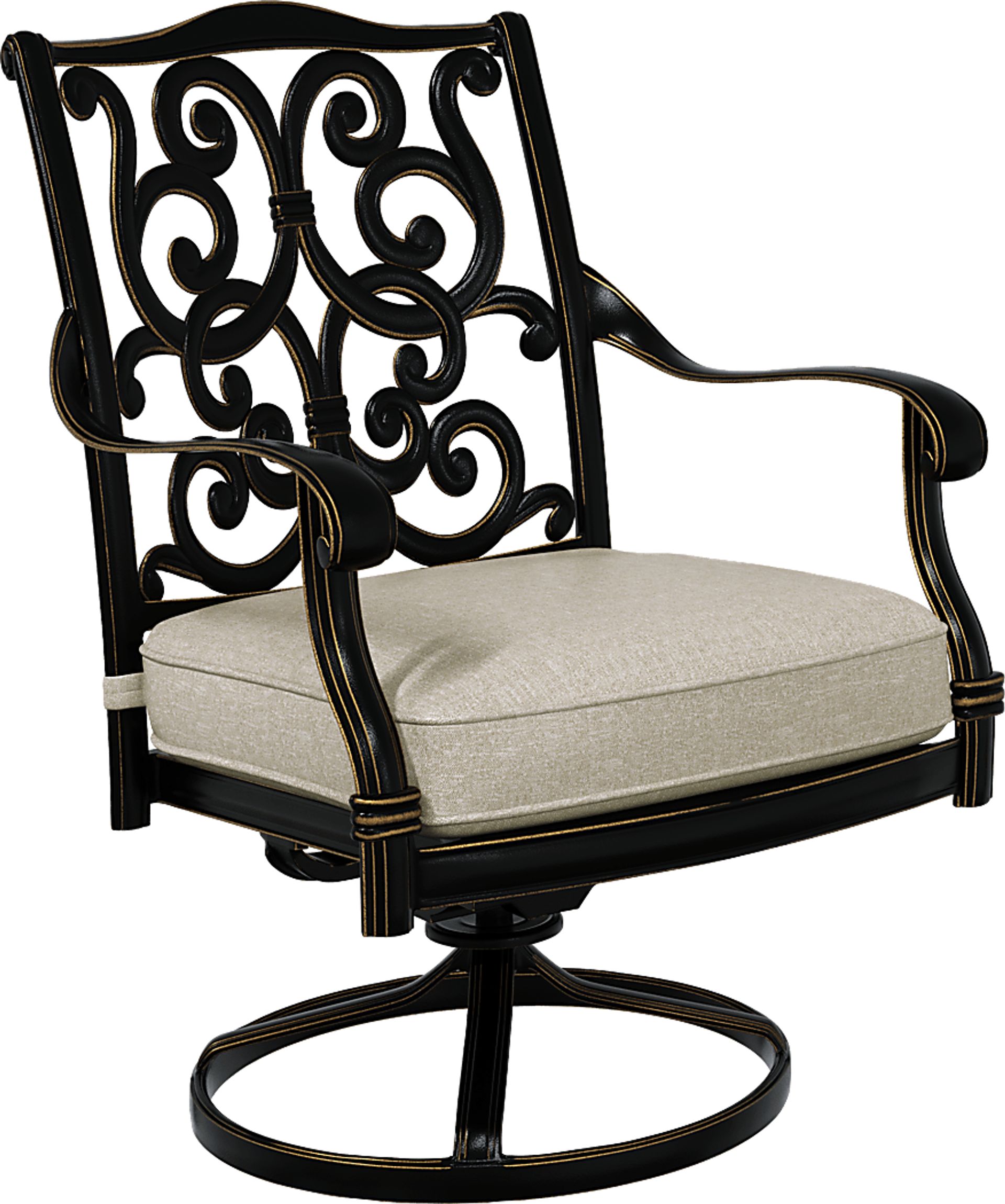 Lake Como Antique Bronze Swivel Rocker Arm Chair with Silk-Colored Cushion - Image 1