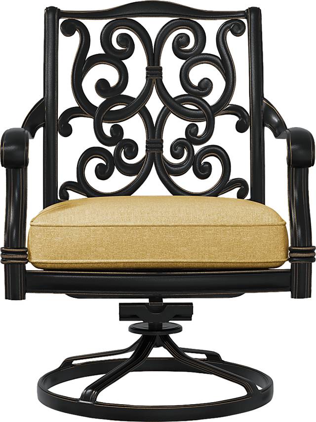Cindy Crawford Home Lake Como Antique Bronze Outdoor Swivel Rocker Arm Chair with Gold Cushion - Thumbnail - Image 2