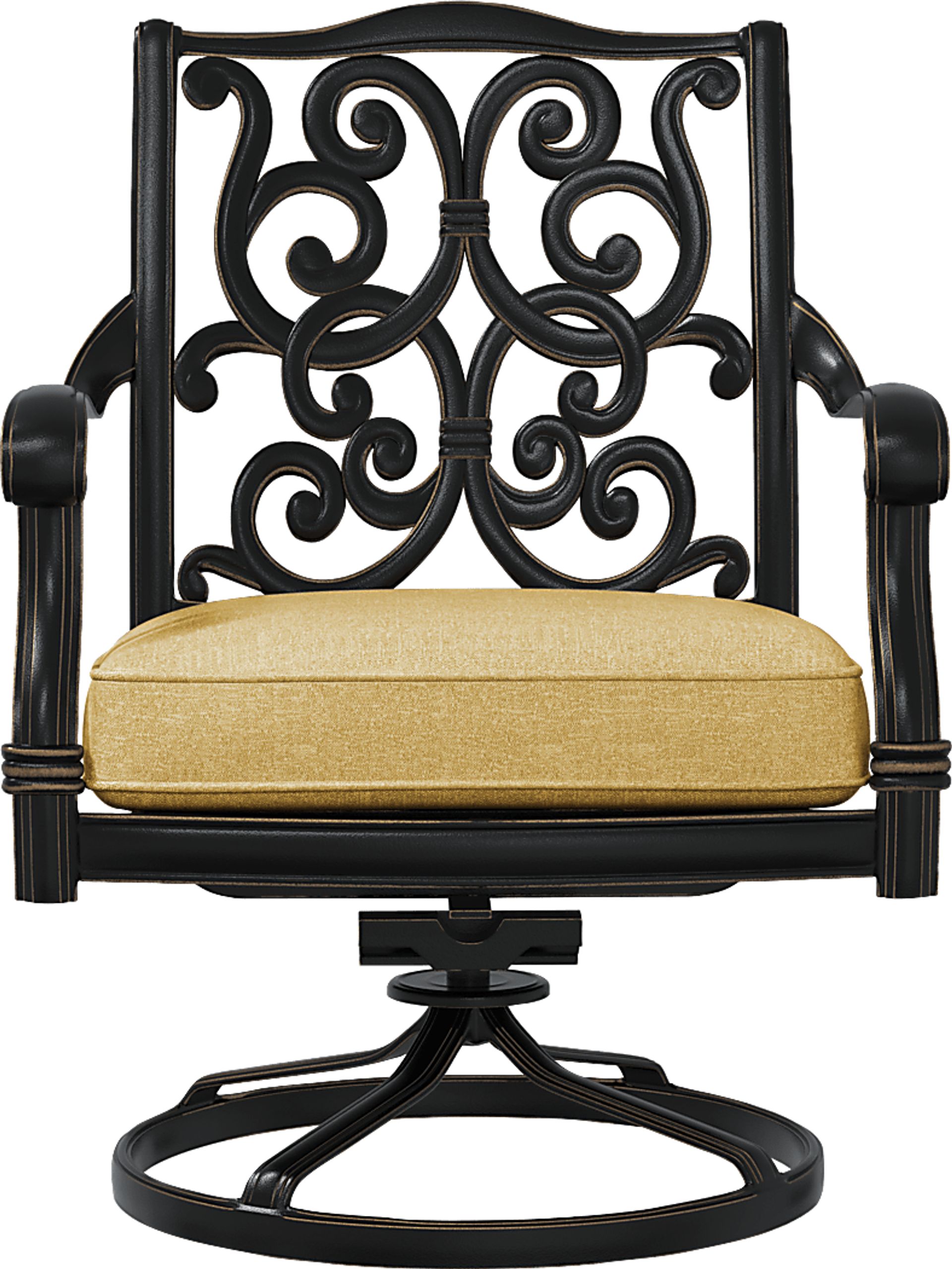 Cindy Crawford Home Lake Como Antique Bronze Outdoor Swivel Rocker Arm Chair with Gold Cushion - Image 2