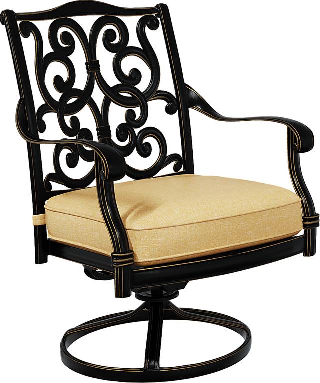 Cindy Crawford Home Lake Como Antique Bronze Outdoor Swivel Rocker Arm Chair with Gold Cushion - Thumbnail - Image 1
