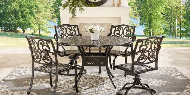 Lake Como Antique Bronze 5 Pc Round Outdoor Dining Set - Thumbnail - Image 4