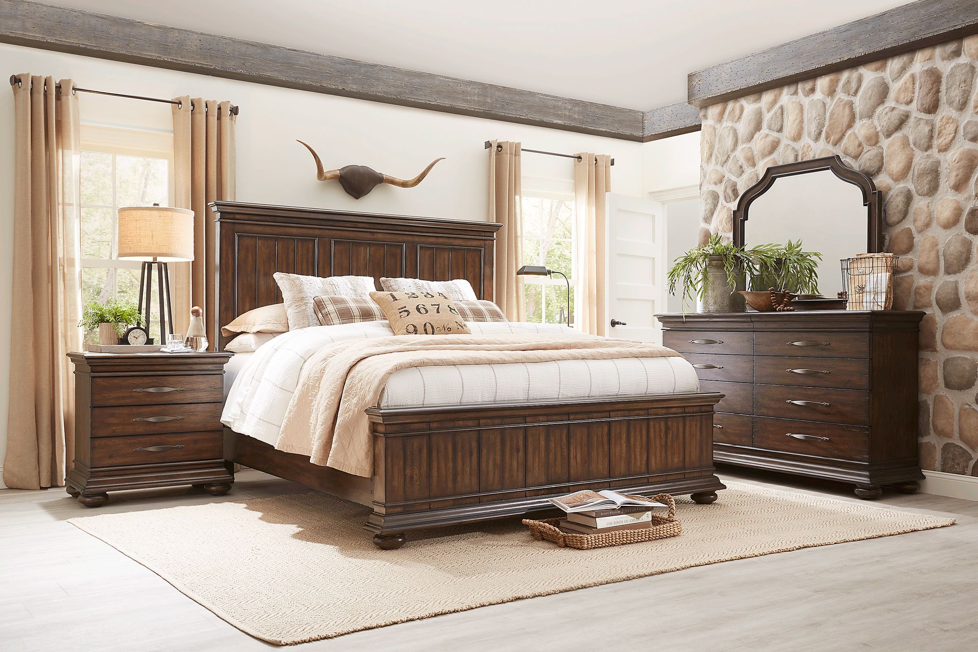 Cindy Crawford Home Lake Hills Brown 7 Pc King Panel Bedroom - Image 1