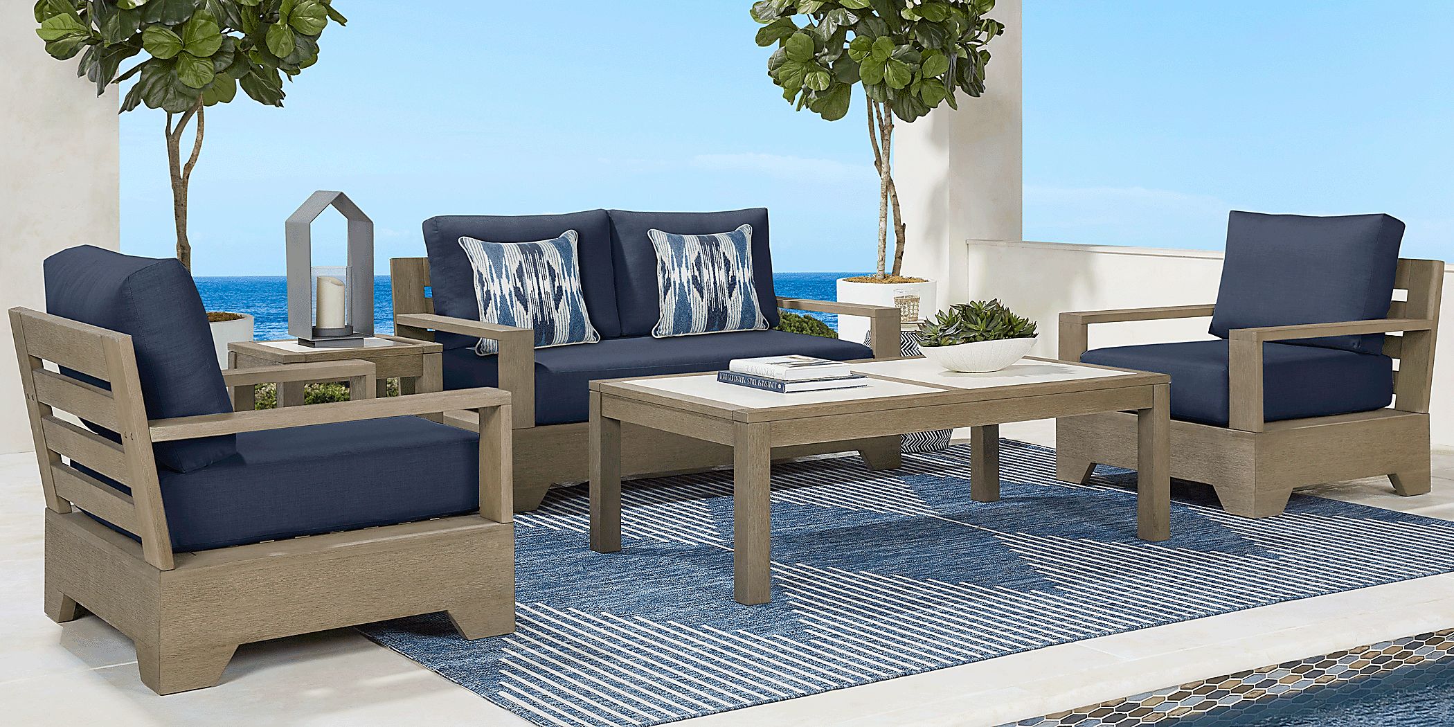 Cindy Crawford Home Lake Tahoe Gray 4 Pc Outdoor Loveseat Seating Set with Indigo Cushions