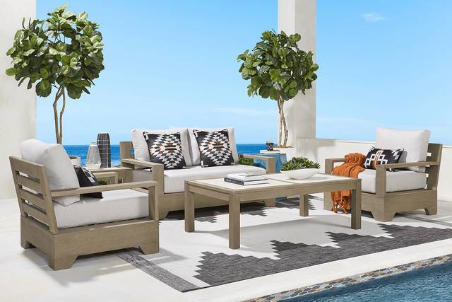 Lake Tahoe Gray 4 Pc Outdoor Loveseat Seating Set with Seagull Cushions - Thumbnail - Image 1