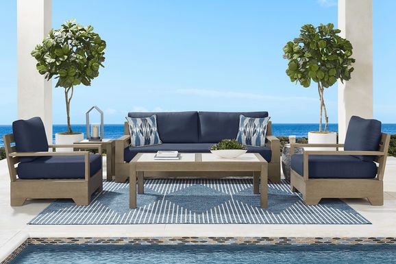 Lake Tahoe Gray 4 Pc Outdoor Sofa Seating Set with Indigo Cushions