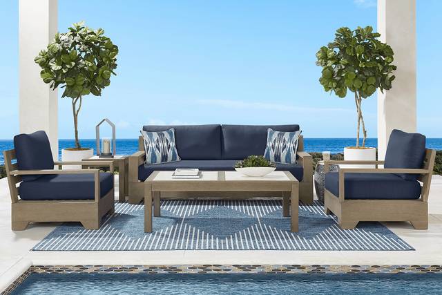 Cindy Crawford Home Lake Tahoe Gray Outdoor Club Chair with Indigo Cushions - Thumbnail - Image 2