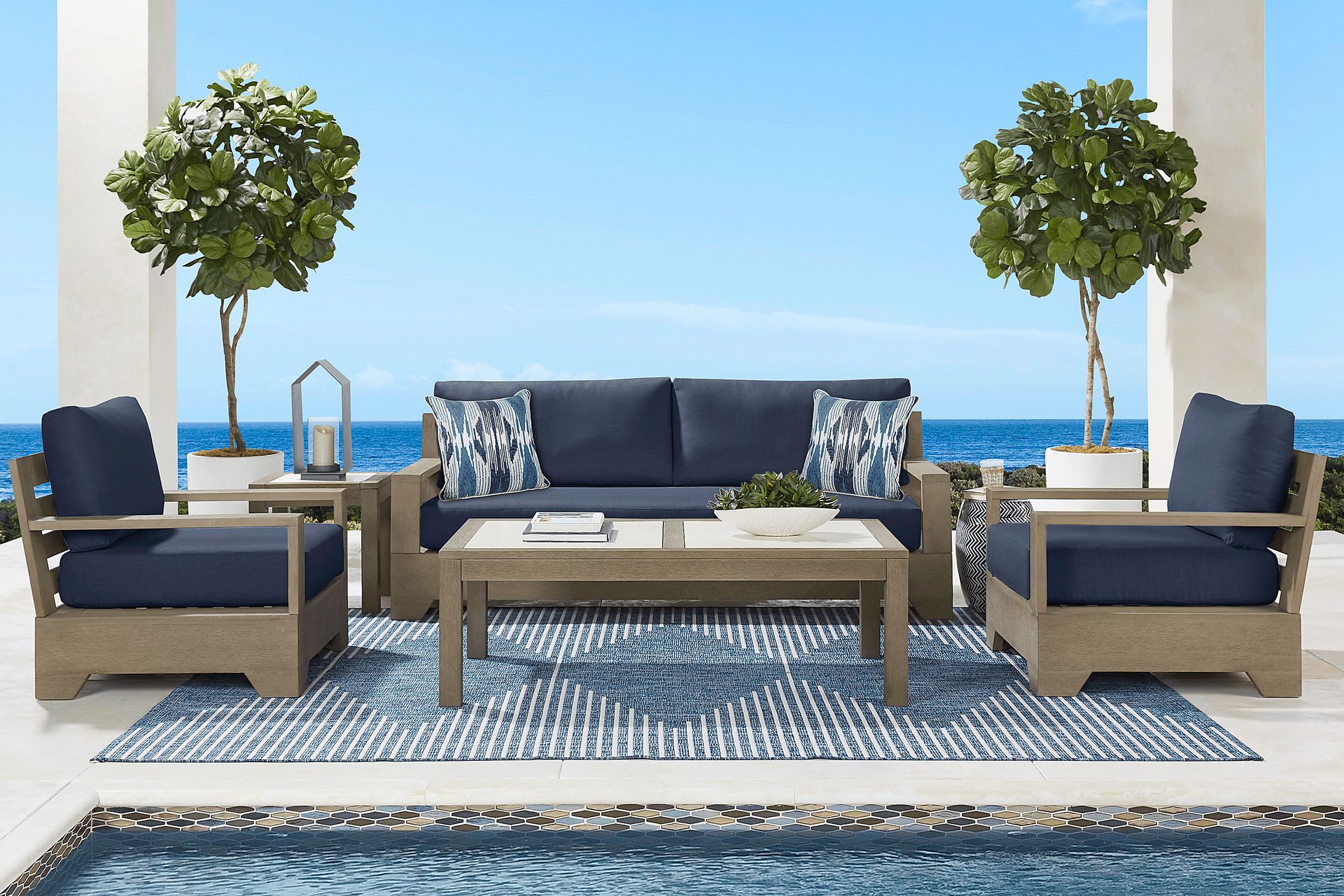 Cindy Crawford Home Lake Tahoe Gray Outdoor Club Chair with Indigo Cushions - Image 2