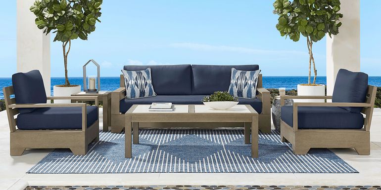 Cindy Crawford Home Lake Tahoe Gray 4 Pc Outdoor Sofa Seating Set with Indigo Cushions