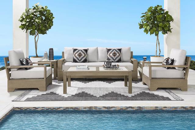 Lake Tahoe Gray 4 Pc Outdoor Sofa Seating Set with Seagull Cushions - Thumbnail - Image 1