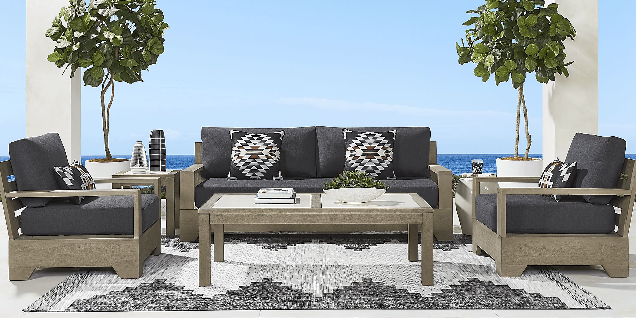 Cindy Crawford Home Lake Tahoe Gray 4 Pc Outdoor Sofa Seating Set with Charcoal Cushions